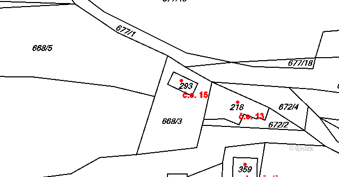 Lhota u Vsetína 15 na parcele st. 293 v KÚ Lhota u Vsetína, Katastrální mapa