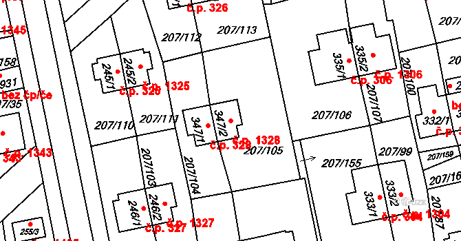 Sezimovo Ústí 1328 na parcele st. 347/2 v KÚ Sezimovo Ústí, Katastrální mapa