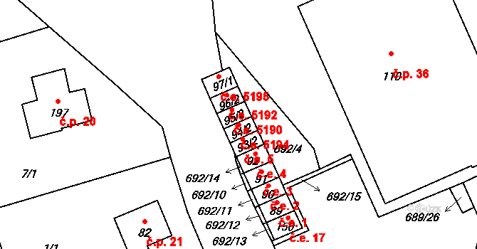 Hosov 5194, Jihlava na parcele st. 94/2 v KÚ Hosov, Katastrální mapa