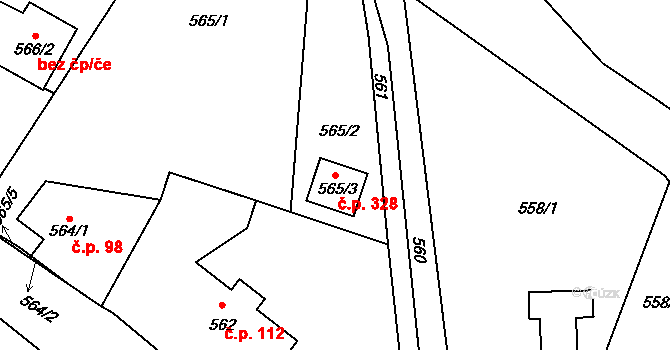 Loučná 328, Hrádek nad Nisou na parcele st. 565/3 v KÚ Loučná, Katastrální mapa