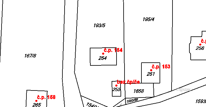 Kladeruby 154 na parcele st. 254 v KÚ Kladeruby, Katastrální mapa