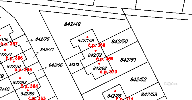 Mochov 369 na parcele st. 842/72 v KÚ Mochov, Katastrální mapa