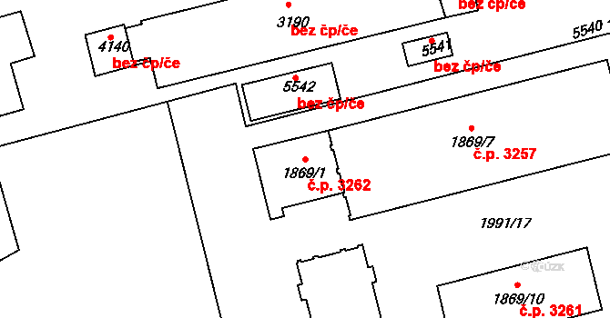 Havlíčkův Brod 3262 na parcele st. 1869/1 v KÚ Havlíčkův Brod, Katastrální mapa