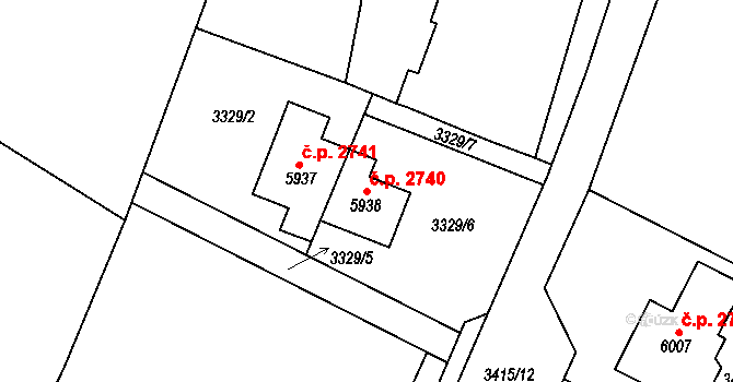 Rakovník II 2740, Rakovník na parcele st. 5938 v KÚ Rakovník, Katastrální mapa