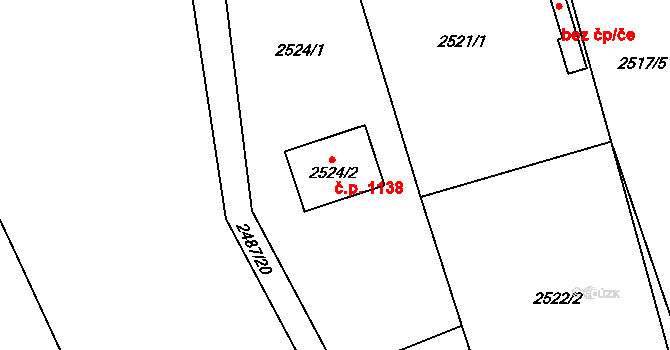 Třemošná 1138 na parcele st. 2524/2 v KÚ Třemošná, Katastrální mapa