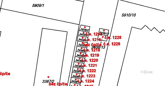 Česká Lípa 1218 na parcele st. 3408/5 v KÚ Česká Lípa, Katastrální mapa