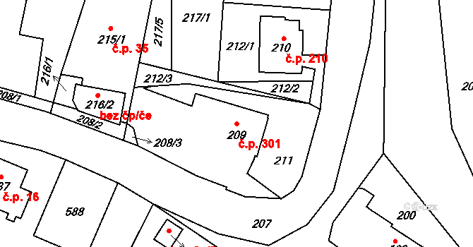 Proskovice 301, Ostrava na parcele st. 209 v KÚ Proskovice, Katastrální mapa