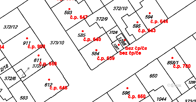 Přívoz 639, Ostrava na parcele st. 584 v KÚ Přívoz, Katastrální mapa
