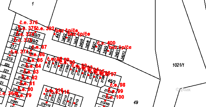 Obrnice 401 na parcele st. 340/9 v KÚ Obrnice, Katastrální mapa