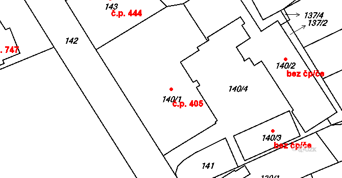 Bystřice nad Pernštejnem 405 na parcele st. 140/1 v KÚ Bystřice nad Pernštejnem, Katastrální mapa