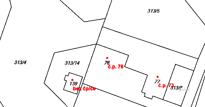 Rudolec 76 na parcele st. 76 v KÚ Rudolec, Katastrální mapa