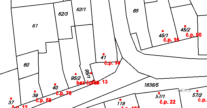 Snovídky 14 na parcele st. 41 v KÚ Snovídky, Katastrální mapa