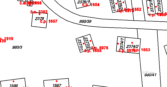 Zlín 1655 na parcele st. 2377/1 v KÚ Zlín, Katastrální mapa