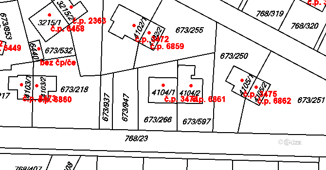 Zlín 3474 na parcele st. 4104/1 v KÚ Zlín, Katastrální mapa
