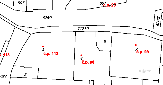 Oldřišov 96 na parcele st. 4 v KÚ Oldřišov, Katastrální mapa