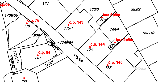 Bratronice 44386605 na parcele st. 175/2 v KÚ Bratronice u Kladna, Katastrální mapa