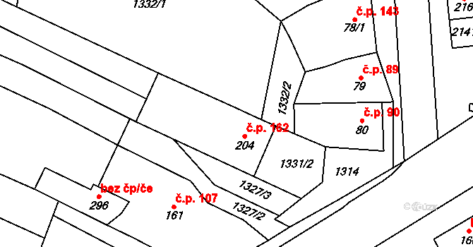 Tučapy 162 na parcele st. 204 v KÚ Tučapy u Vyškova, Katastrální mapa