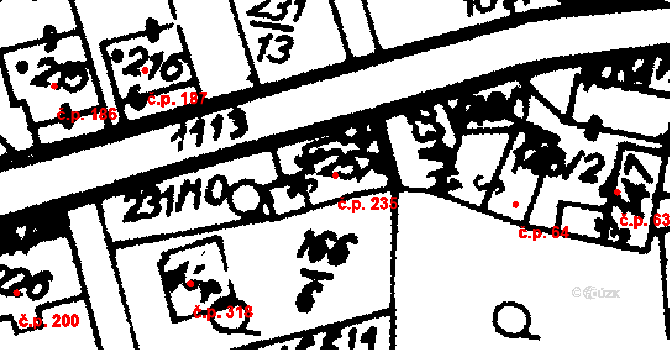 Hrochův Týnec 235 na parcele st. 257 v KÚ Hrochův Týnec, Katastrální mapa
