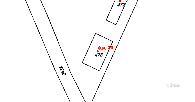 Košumberk 31, Luže na parcele st. 473 v KÚ Luže, Katastrální mapa