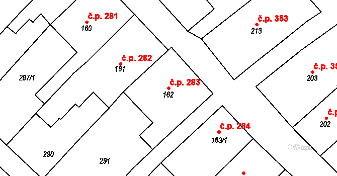 Králíky 283 na parcele st. 162 v KÚ Králíky, Katastrální mapa