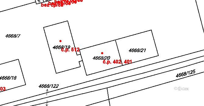 Pražské Předměstí 401,402, Vysoké Mýto na parcele st. 4668/20 v KÚ Vysoké Mýto, Katastrální mapa