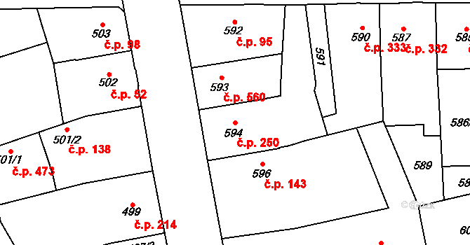 Hronov 250 na parcele st. 594 v KÚ Hronov, Katastrální mapa