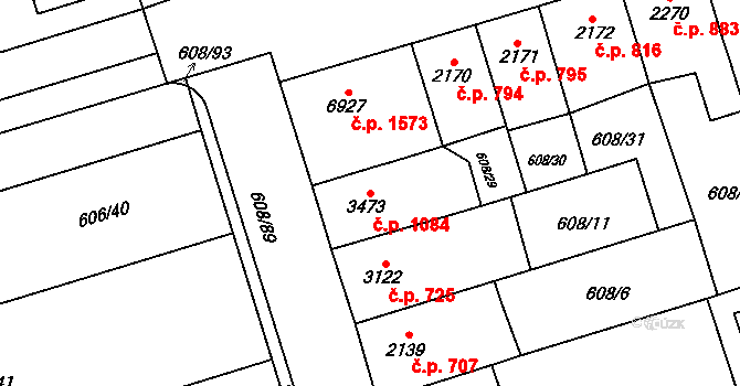 Bílé Předměstí 1084, Pardubice na parcele st. 3473 v KÚ Pardubice, Katastrální mapa