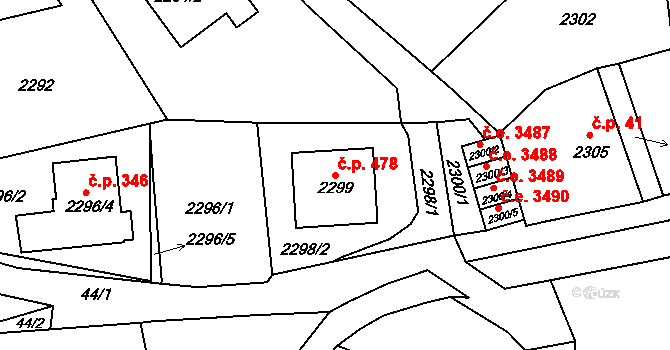 Brná 478, Ústí nad Labem na parcele st. 2299 v KÚ Brná nad Labem, Katastrální mapa