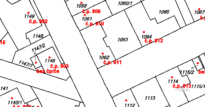 Louny 811 na parcele st. 1062 v KÚ Louny, Katastrální mapa