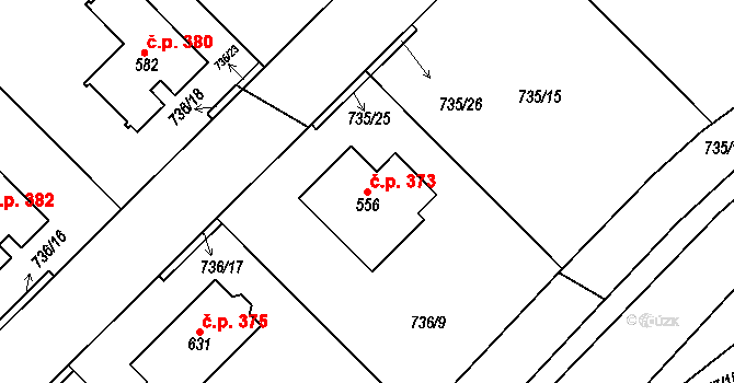 Dobřejovice 373 na parcele st. 556 v KÚ Dobřejovice, Katastrální mapa