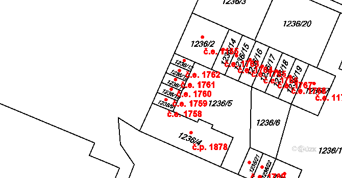 Děčín IV-Podmokly 1759, Děčín na parcele st. 1236/10 v KÚ Podmokly, Katastrální mapa