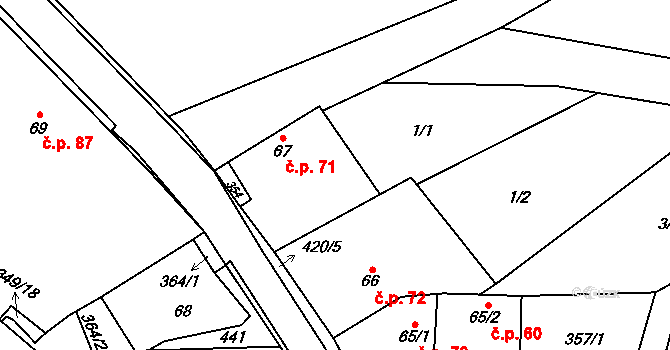 Klokočovská Lhotka 71, Klokočov na parcele st. 67 v KÚ Klokočov, Katastrální mapa