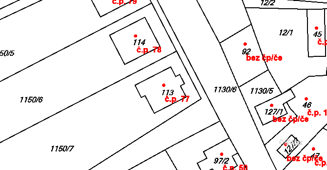 Cvrčovice 77, Zdounky na parcele st. 113 v KÚ Cvrčovice u Zdounek, Katastrální mapa