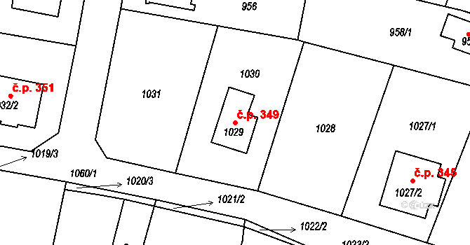 Zruč nad Sázavou 349 na parcele st. 1029 v KÚ Zruč nad Sázavou, Katastrální mapa