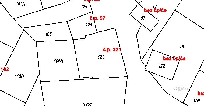 Bohutice 321 na parcele st. 123 v KÚ Bohutice, Katastrální mapa