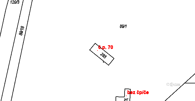 Nuzice 70, Týn nad Vltavou na parcele st. 285 v KÚ Nuzice, Katastrální mapa