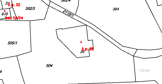 Skuhrov 22 na parcele st. 25 v KÚ Skuhrov u Železného Brodu, Katastrální mapa