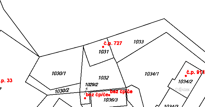 Nový Bor 727 na parcele st. 1031 v KÚ Nový Bor, Katastrální mapa