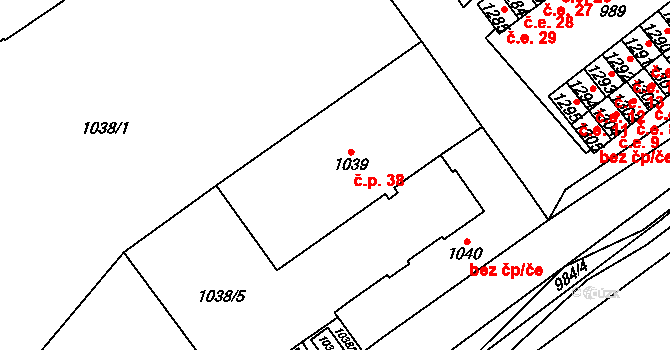 Zastávka 38 na parcele st. 1039 v KÚ Zastávka, Katastrální mapa