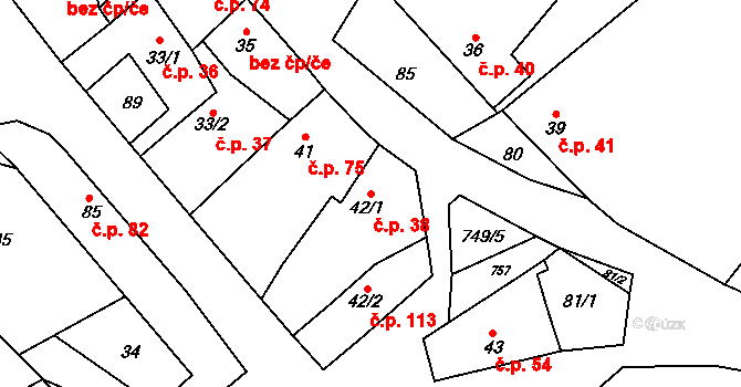 Ježkovice 38 na parcele st. 42/1 v KÚ Ježkovice na Moravě, Katastrální mapa
