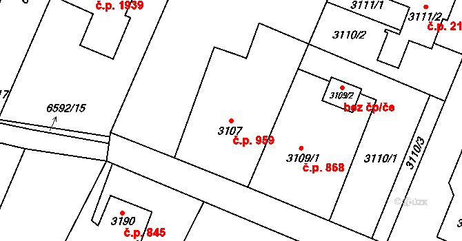 Rychvald 959 na parcele st. 3107 v KÚ Rychvald, Katastrální mapa