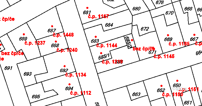 Kročehlavy 1219, Kladno na parcele st. 685/1 v KÚ Kročehlavy, Katastrální mapa