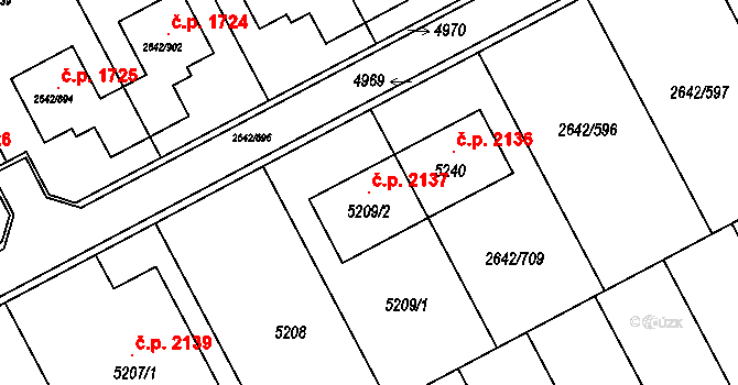 Kuřim 2137 na parcele st. 5209/2 v KÚ Kuřim, Katastrální mapa