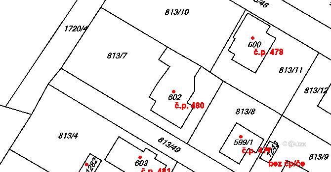 Hejnice 480 na parcele st. 602 v KÚ Hejnice, Katastrální mapa