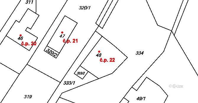 Želechy 22, Lomnice nad Popelkou na parcele st. 48 v KÚ Želechy, Katastrální mapa