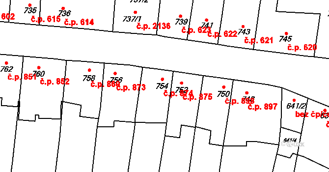 Tachov 874 na parcele st. 754 v KÚ Tachov, Katastrální mapa