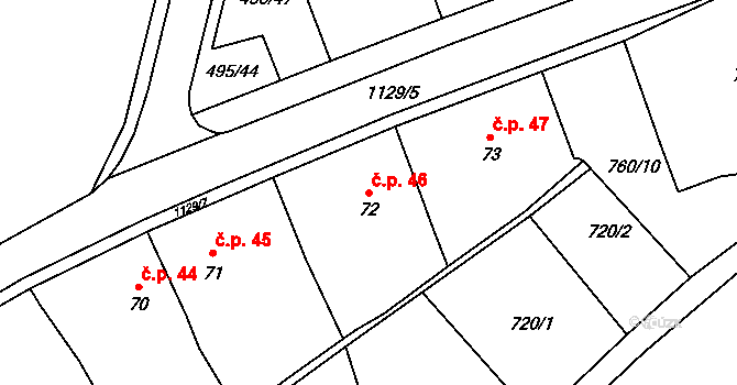 Libosváry 46, Loukov na parcele st. 72 v KÚ Libosváry u Bystřice pod Hostýnem, Katastrální mapa