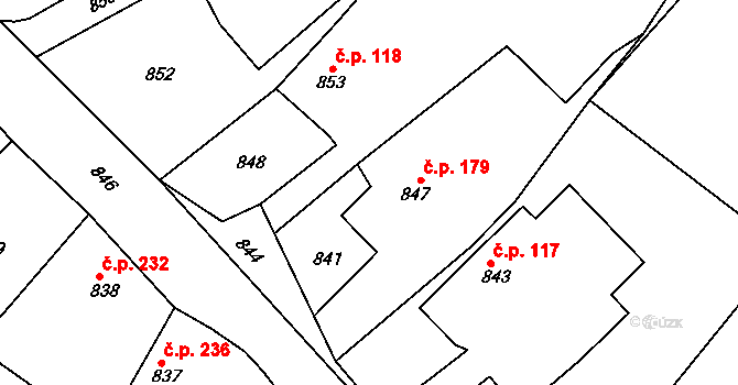 Medlov 179 na parcele st. 847 v KÚ Medlov u Uničova, Katastrální mapa