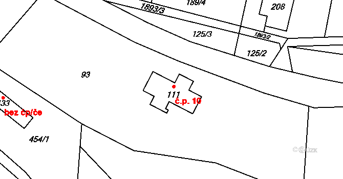 Krompach 10 na parcele st. 111 v KÚ Krompach, Katastrální mapa