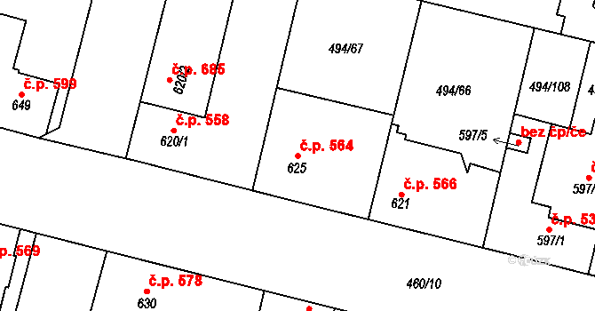 Libochovice 564 na parcele st. 625 v KÚ Libochovice, Katastrální mapa
